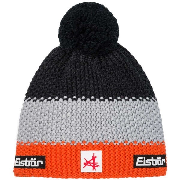 Eisbär - Star Pompon MÜ SA Kids - Kinder Wintermütze mit Fleeceband - D.Orange/Hellgrau/Schwarzmel