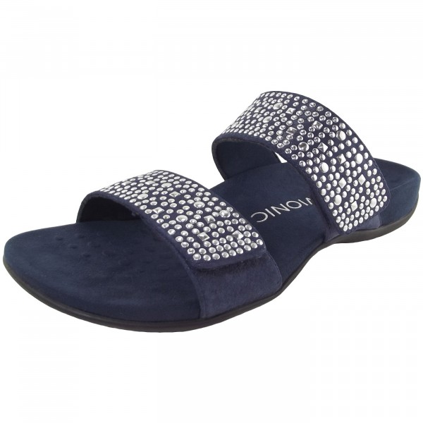 Vionic Samoa Damen Pantolette dunkelblau (navy) | Clogs Klett Halbschuhe BENE in dunkelblauorange