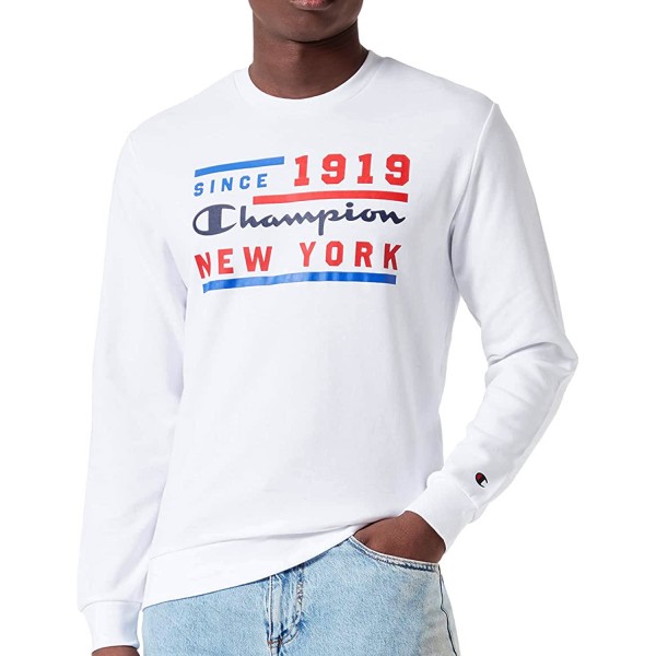 Champion Crewneck Sweatshirt Graphic Mn Herren Pullover mit New York Schriftzug Weiß (White/WHT)