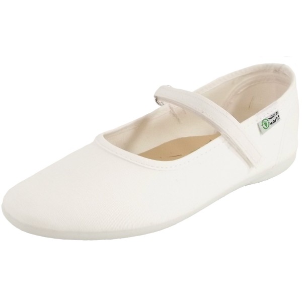 Natural World Riemchen Ballerina Mädchen Bio Mary Jane Schuhe Weiß (Blanco)