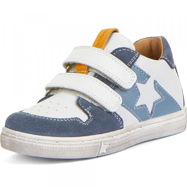 Froddo Dolby Kinder Ledersneaker mit Klettverschluß Weiß/Blau (White/Denim)