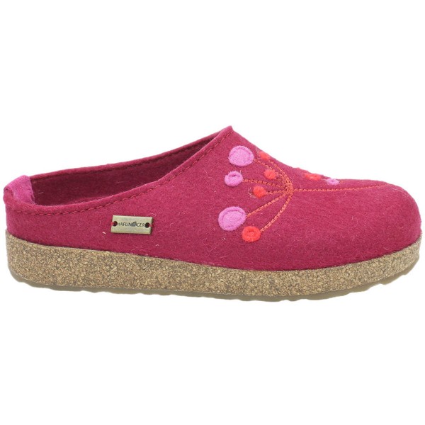 Haflinger - Grizzly Amaya - Damen Filz-Kork Pantoffel mit Blumenmotiv - Weinrot (Port)