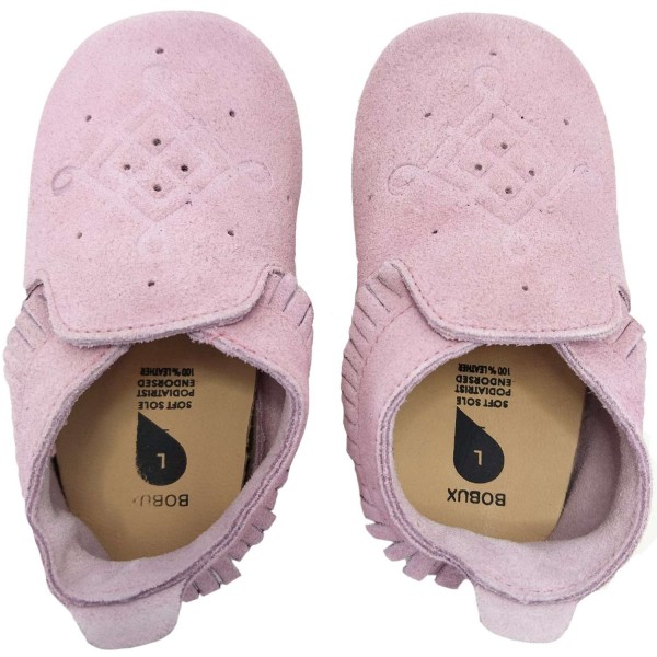 Bobux - Soft Soles Indi - Baby Weichsohlige Leder-Krabbelschuhe - Rosa/Fransen