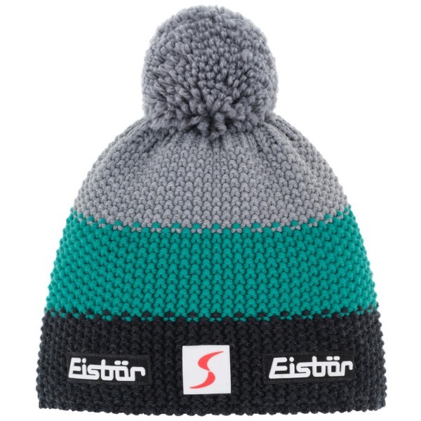Eisbär Star Pompon SP Kids Kinder Winter-Strickmütze Grafit/Jade/Graumeliert