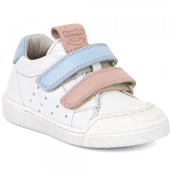 Froddo Rosario Mädchen Leder-Halbschuhe mit Klettverschluß Weiß/Rosa/Hellblau (White/Blue)