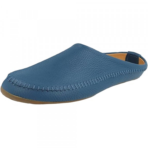 Haflinger Everest Softi Unisex Leder-Pantoffel mit Ziernaht Blau (Kaskade)