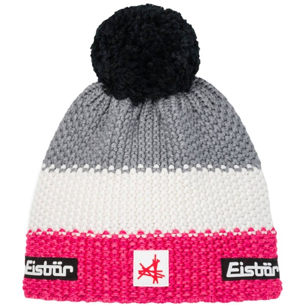 Eisbär - Star Pompon MÜ SA - Damen Strickmütze mit Fleece-Inlet - Pinkmeliert/White/Graumele