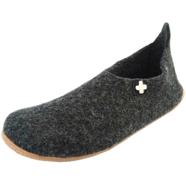 Living Kitzbühel - Hahnenkamm Slipper Kreuz - Unisex Hausschuhe aus Schurwolle - Anthrazit