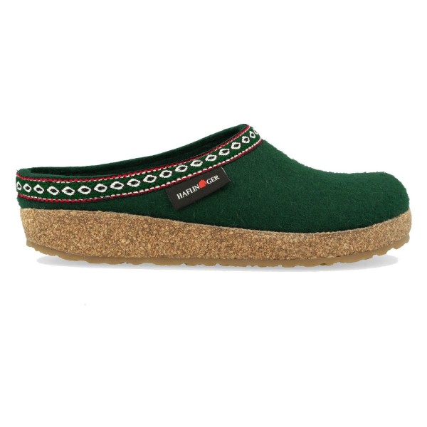 Haflinger - Grizzly Franzl - Unisex Filz-Pantoffel mit Borte - Grün (Eibe)