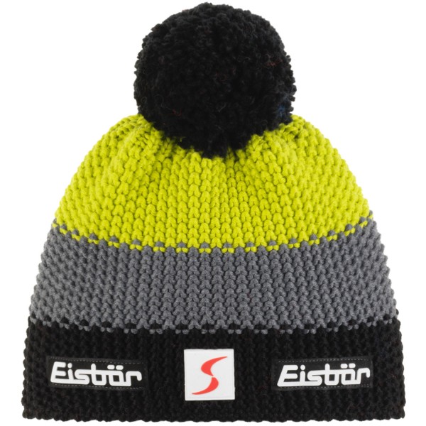 Eisbär Star Pompon SP Unisex Winter-Strickmütze Schwarz/Graumele/Lime