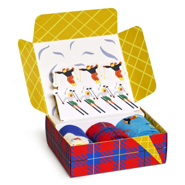 Happy Socks Downhill Skiing Socks Gift Set 3-Pack Unisex Geschenk-Socken für Skifans Mehrfarbig