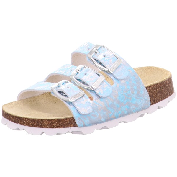 Superfit Fussbettpantoffel Mädchen Pantolette Hellblau/Silber