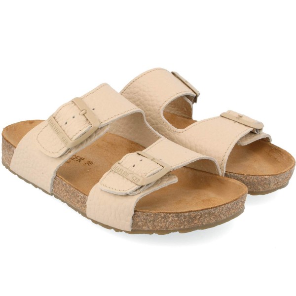 Haflinger - Bio Bonnie - Damen Leder-Sandale mit Korkfußbett - Creme
