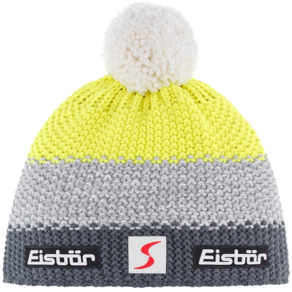 Eisbär Star Pompon SP Kids Kinder Winter-Strickmütze mit Bommel Anthrazit/Graumeliert/Lime Yellow