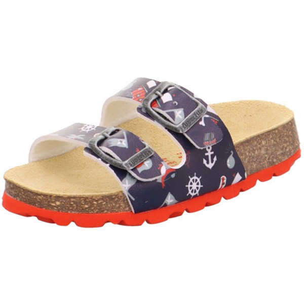Superfit - Fussbettpantoffel - Jungen Sandale mit Piraten-Motiv - Blau/Rot