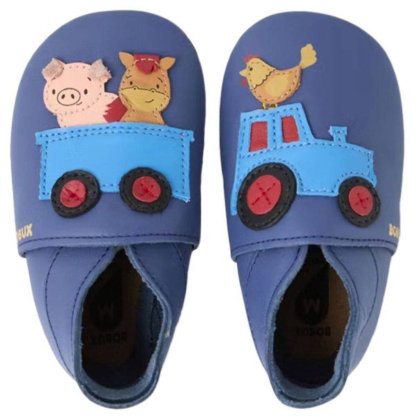 Bobux - Soft Sole Rusty Ride - Baby Krabbelschuhe mit Bauernhoftieren - Blau (Blue Indigo)