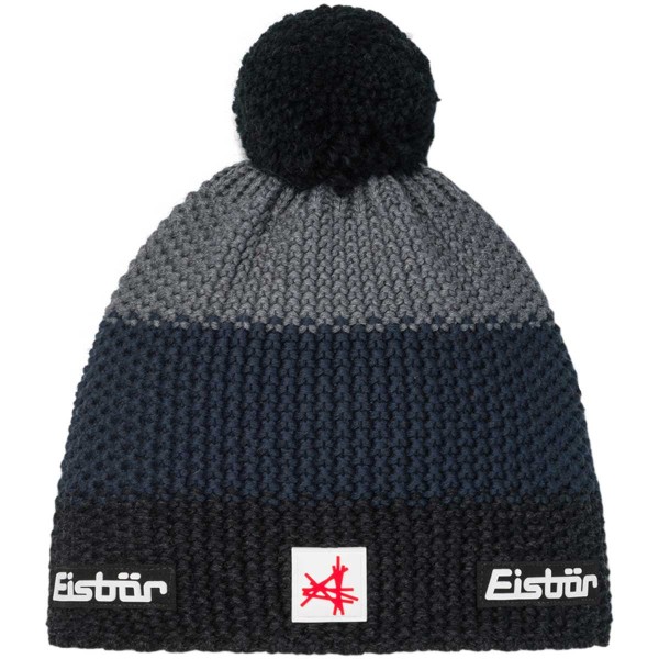 Eisbär - Star Pompon MÜ SA - Unisex Strickmütze mit Fleece-Inlet - Schwarzmel/D.Cobalt/Anthrazit