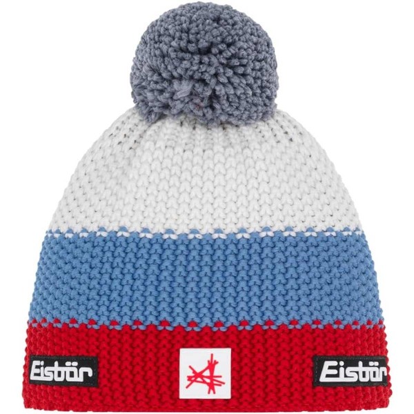 Eisbär - Star Pompon MÜ SA Kids - Kinder Winter-Strickmütze mit Fleeceband - Rot/Hellblau/Weiß (Red/Skyway/White)