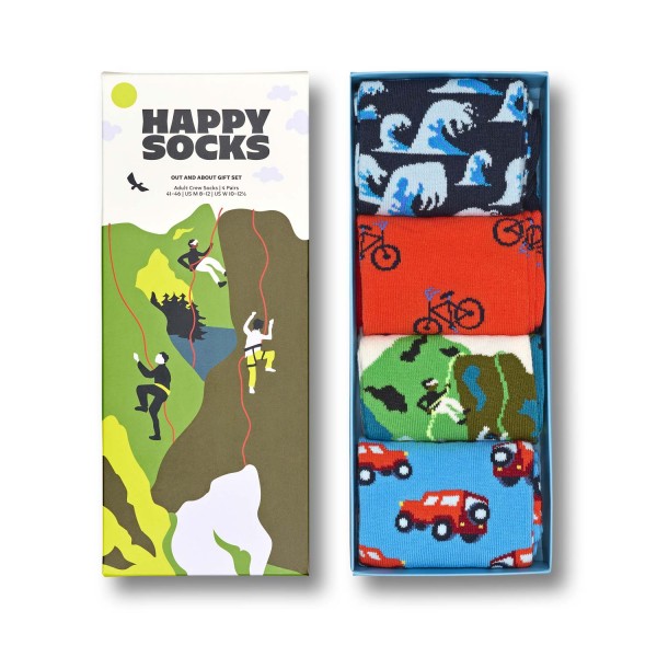 Happy Socks Out and About Socks Gift Set 4-Pack Unisex Geschenksocken Mehrfarbig/Outdoor-Sportmotive