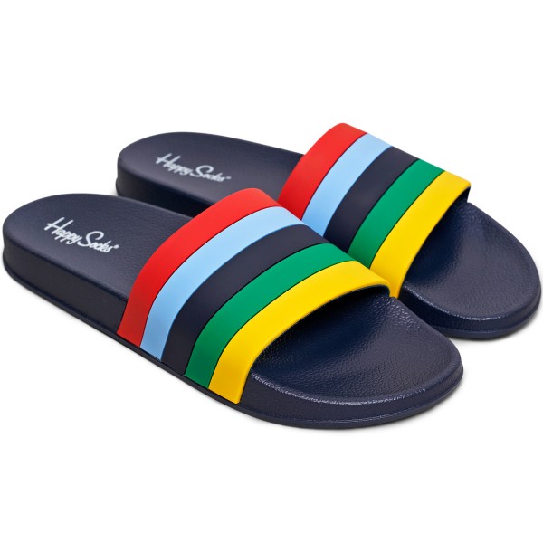 Happy Socks Pool Slider Stripe Unisex Badesandalen Navy