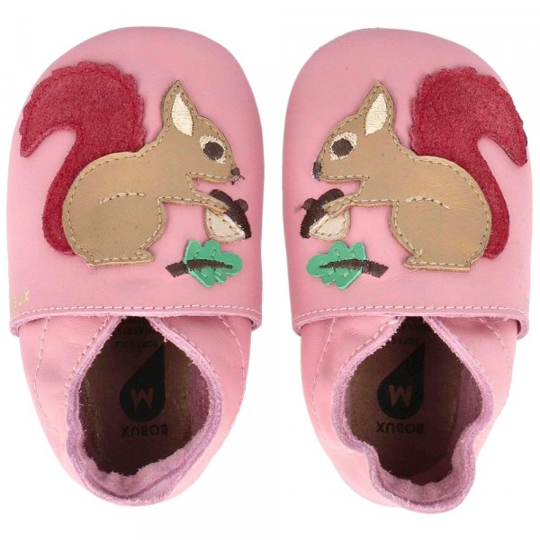Bobux Soft Sole Hazel Mädchen Krabbelschuhe mit Eichhörnchen-Motiv Rosa (Lotus)