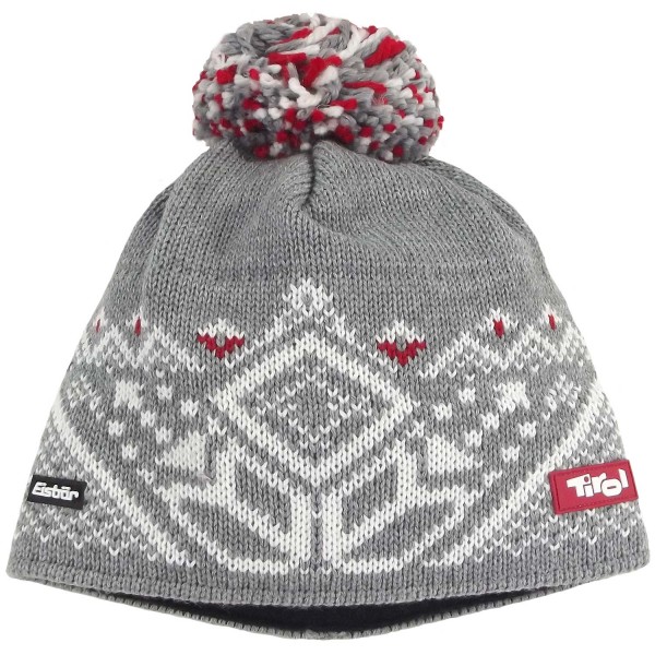 Eisbär Zams Pompon Tirol Unisex Winter-Strickmütze Graumeliert/Weiß/Rot