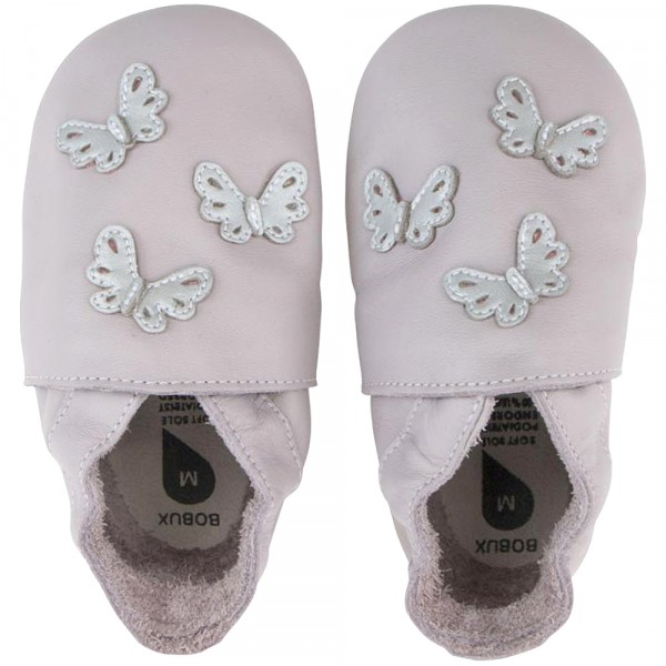 Bobux Butterflies Mädchen Leder-Krabbelschuhe Lilagrau/Schmetterlinge (Lilac)