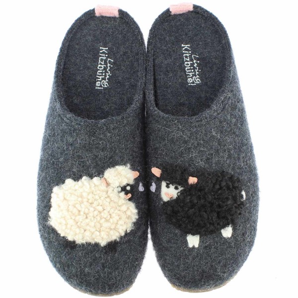 Living Kitzbühel Slipper Schäfchen Kinder Filz-Pantoffeln mit Fußbett Anthra