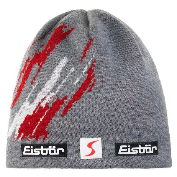 Eisbär Flags OS SP Unisex Winter-Beanie Graumeliert/Rot/Weiß