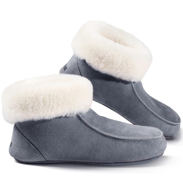 Fellhof Huettenpatschen Unisex Lampskin Slipper Socks Blue Grey (Blaugrau)