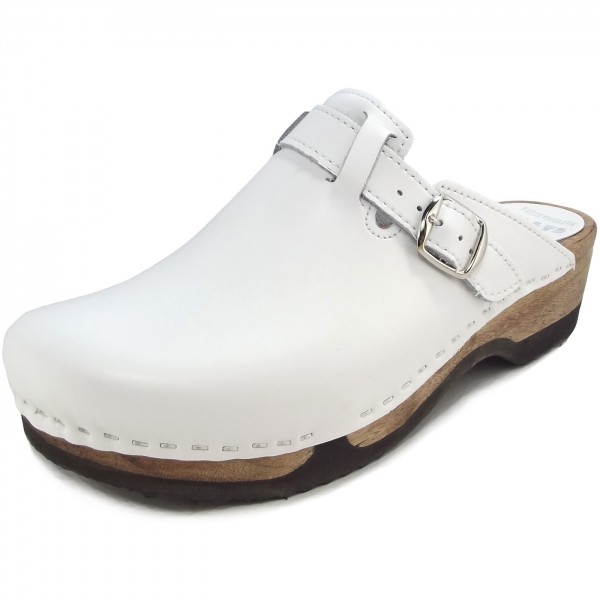 white wooden clogs