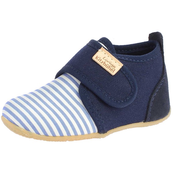 Living Kitzbühel - Sigi Streifchen - Kleinkinder Hausschuhe aus Baumwolle - Dunkelblau/Weiß (Marine)