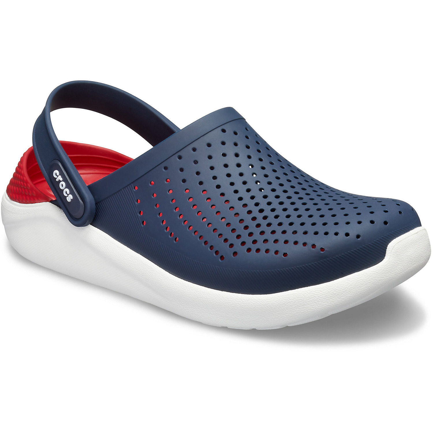 blue and red crocs