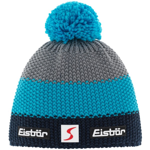 Eisbär Star Pompon SP Kids Kinder Winter-Strickmütze Nachtblau/Türkis/Graumele