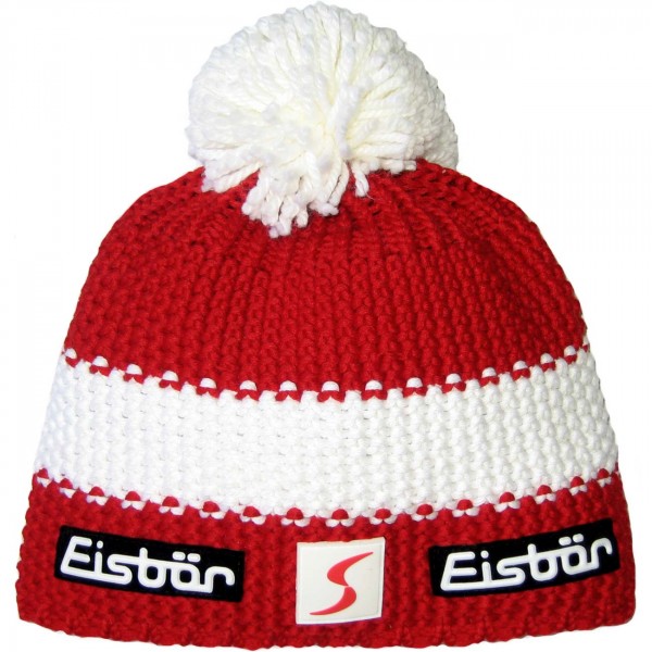 Eisbär Star Pompon SP Unisex Strickmütze rot/weiß/rot