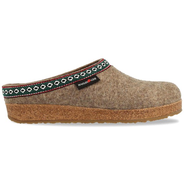 Haflinger - Grizzly Franzl - Unisex Filz-Pantoffel mit Borte - Beige (Torf)