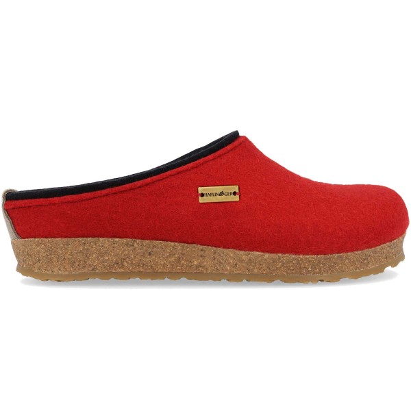 Haflinger - Grizzly Kris - Unisex Filz-Pantoffeln aus Schurwolle - Paprikarot/Dunkelblau