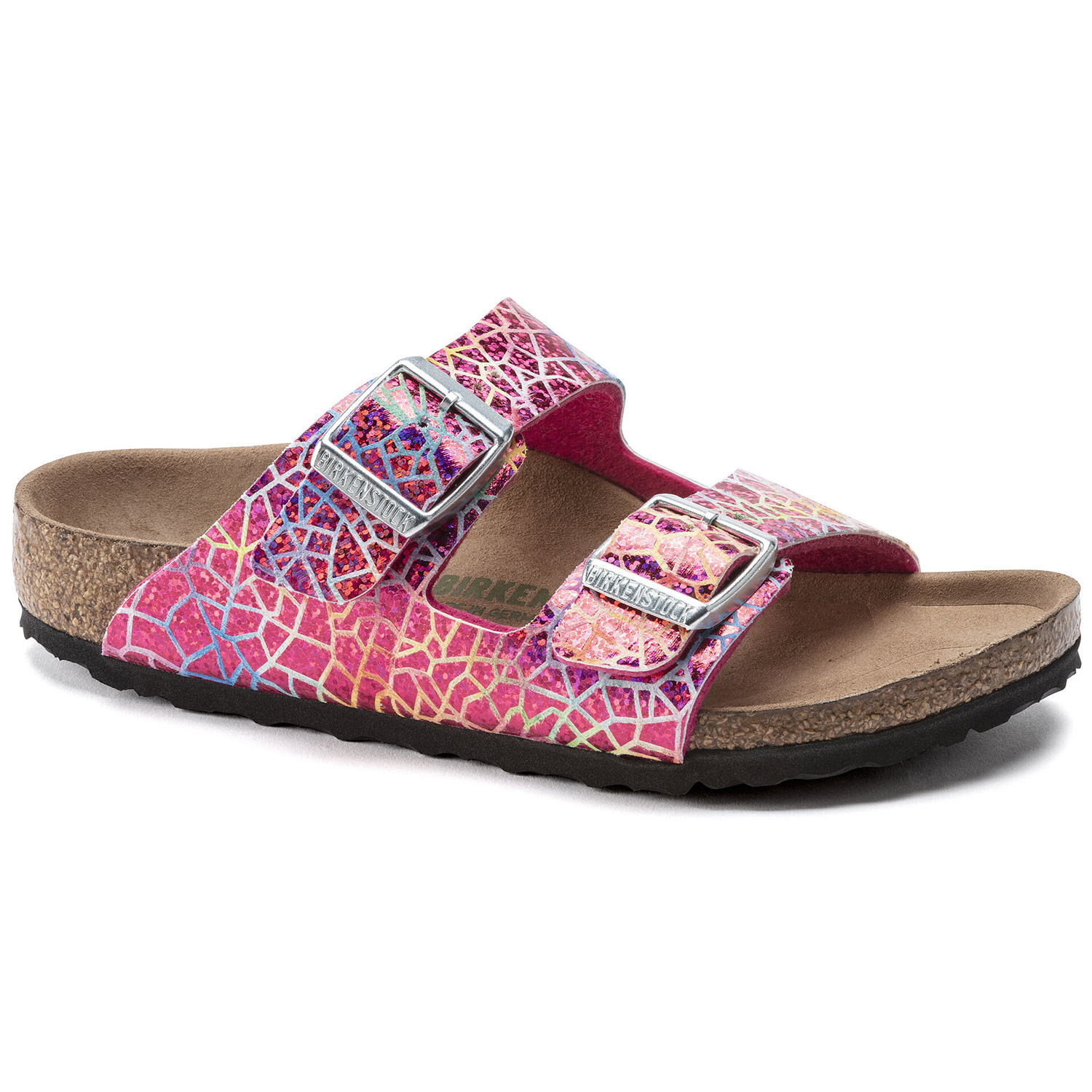 Birkenstock Arizona Kids Girl Vegan Sandal Flashy Hologram Pink | Mules u0026  Clogs | Kids | Flux Online