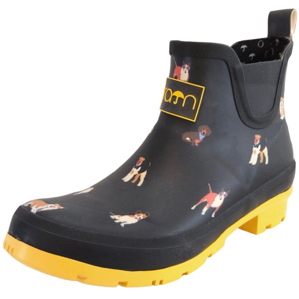 Rajn - Dog Low - Damen Gummistiefelette mit Hundemotiv - Schwarz (Black)