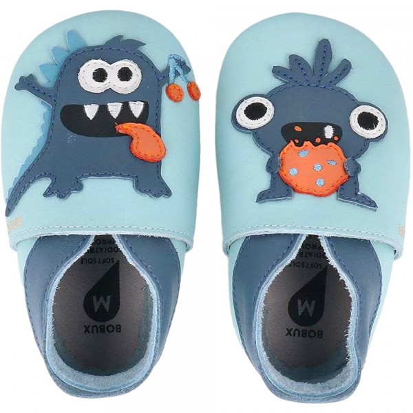 Bobux Soft Sole Messy Monster Kleinkinder Krabbelschuhe aus Leder Hellblau (Celestial Blue)