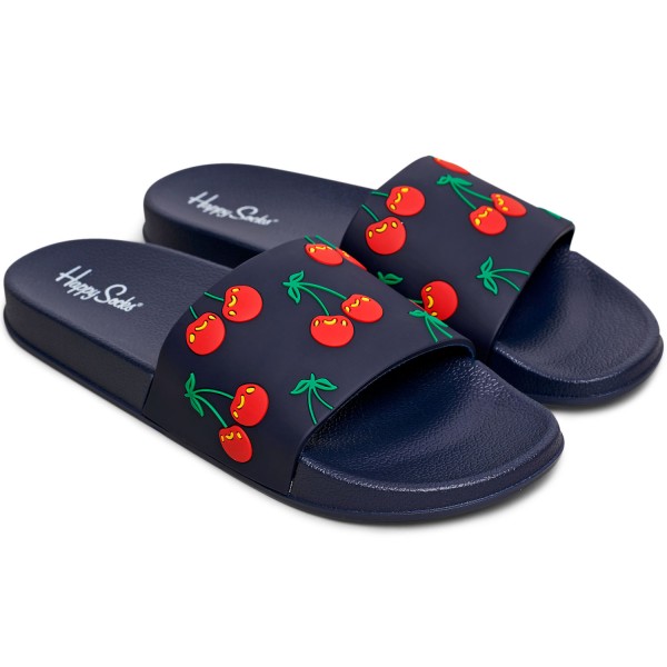 Happy Socks Pool Slider Cherry Unisex Badesandalen Dunkelblau