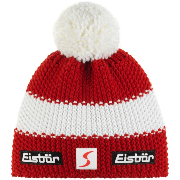 Eisbär Star Pompon SP Unisex Winter-Strickmütze Rot/Weiß/Rot
