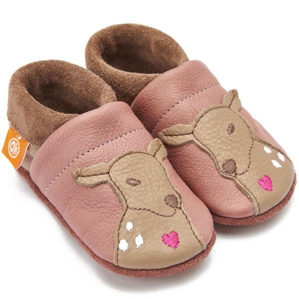 Orangenkinder Desi-Reh Kleinkinder Krabbelschuhe Braun/Rosa