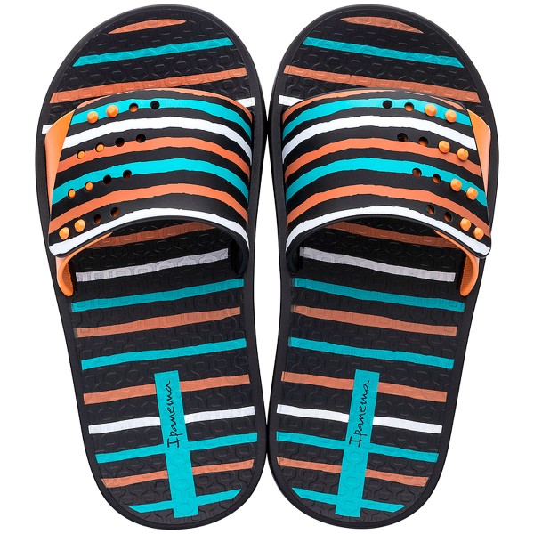 Ipanema Slide Kids Child Pool Sandals Black/Orange/Blue