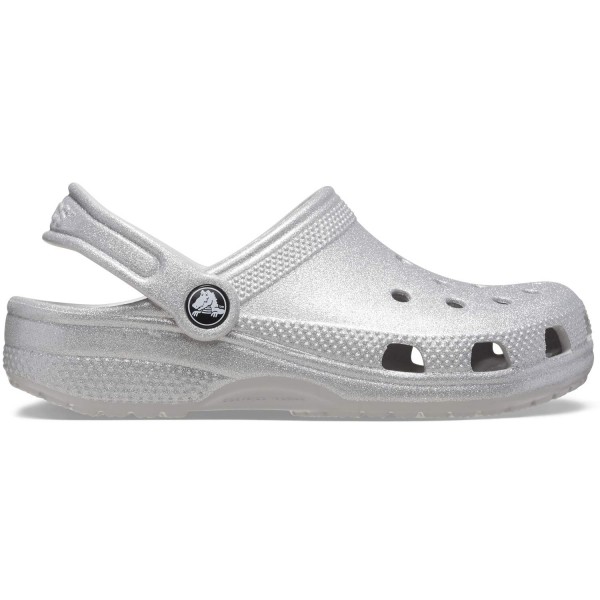 Crocs Classic Glitter Kids Mädchen Glitzer-Clogs Silber/Glanz (Silver Glitter)