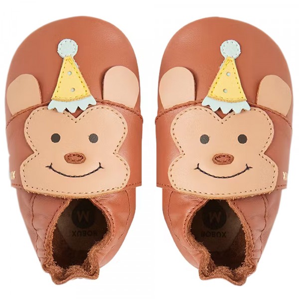 Bobux Soft Sole Cheeky Monkey Kleinkinder Krabbelschuhe mit Affen-Motiv Hellbraun (Mocha Sandstorm)
