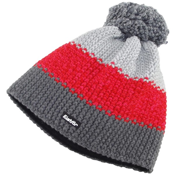 Eisbär Star Pompon Unisex Winter-Strickmütze grau/rot/hellgrau