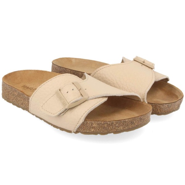 Haflinger - Bio Jeane - Damen Leder-Sandale mit Korkfußbett - Creme
