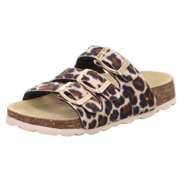 Superfit - Fussbettpantoffel - Mädchen Leoparden-Muster Pantolette  - Beige/Mehrfarbig