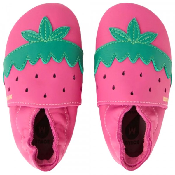 Bobux - Soft Sole Strawberry - Kleinkinder Krabbelschuhe mit Erdbeer-Motiv - Pink/Green